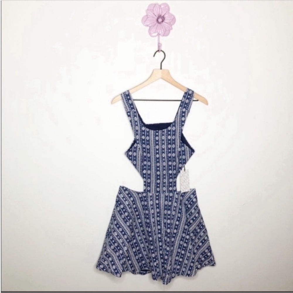 New Lucca Couture Blue/White Aztec Cut Out Dress
